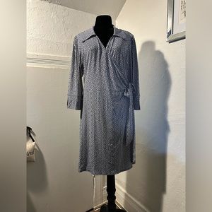 Beautiful navy and white, Greek key pattern, size L wrap dress.